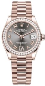 Rolex Everose Gold Datejust 31 Watch - Diamond Bezel - Rhodium Diamond Six Dial - President Bracelet (Reference # 278285RBR)