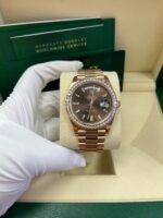 Rolex Everose Gold Day-Date 40 Watch - Everose Gold Bezel - Chocolate Baguette Diamond Dial - President Bracelet (REF#228345RBR) - Image 6