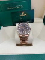 Rolex Everose Gold Day-Date 40 Watch - Everose Gold Bezel - Chocolate Baguette Diamond Dial - President Bracelet (REF#228345RBR) - Image 3