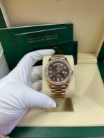 Rolex Everose Gold Day-Date 40 Watch - Everose Gold Bezel - Chocolate Baguette Diamond Dial - President Bracelet (REF#228345RBR) - Image 12