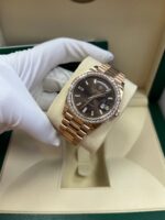 Rolex Everose Gold Day-Date 40 Watch - Everose Gold Bezel - Chocolate Baguette Diamond Dial - President Bracelet (REF#228345RBR) - Image 9