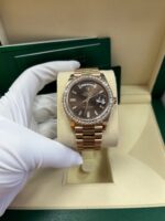 Rolex Everose Gold Day-Date 40 Watch - Everose Gold Bezel - Chocolate Baguette Diamond Dial - President Bracelet (REF#228345RBR) - Image 11