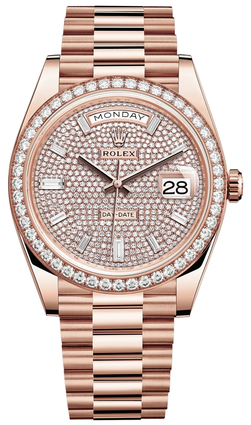 rolex-everose-gold-day-date-40-watch-everose-gold-bezel-diamond-paved-dial-president-bracelet-ref-228345rbr-741292.jpg Rolex Everose Gold Day-Date 40 Watch - Everose Gold Bezel - Diamond Paved Dial - President Bracelet (Ref# 228345RBR) - Image 1