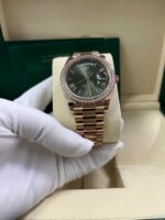 Rolex Everose Gold Day-Date 40 Watch - Everose Gold Bezel - Olive Green Bevelled Roman Dial - President Bracelet (Ref# 228345RBR) - Image 8
