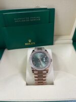 Rolex Everose Gold Day-Date 40 Watch - Everose Gold Bezel - Olive Green Bevelled Roman Dial - President Bracelet (Ref# 228345RBR) - Image 2