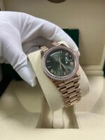 Rolex Everose Gold Day-Date 40 Watch - Everose Gold Bezel - Olive Green Bevelled Roman Dial - President Bracelet (Ref# 228345RBR) - Image 9