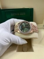Rolex Everose Gold Day-Date 40 Watch - Everose Gold Bezel - Olive Green Bevelled Roman Dial - President Bracelet (Ref# 228345RBR) - Image 4