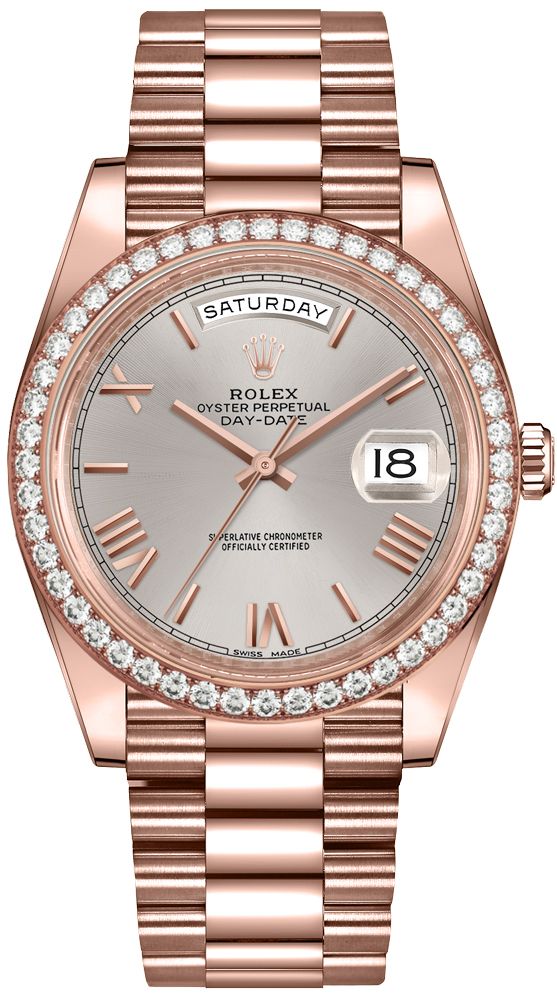rolex-everose-gold-day-date-40-watch-everose-gold-bezel-sundust-bevelled-roman-dial-president-bracelet-ref228345rbr-174211.jpg Rolex Everose Gold Day-Date 40 Watch - Everose Gold Bezel - Sundust Bevelled Roman Dial - President Bracelet (Ref#228345RBR) - Image 1