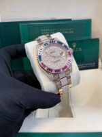 Rolex GMT-Master II Everose Gold/ Full Diamond Paved Dial/ Bracelet Sapphire & Ruby (Ref# 126755SARU) - Image 7