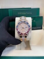 Rolex GMT-Master II Everose Gold/ Full Diamond Paved Dial/ Bracelet Sapphire & Ruby (Ref# 126755SARU) - Image 8