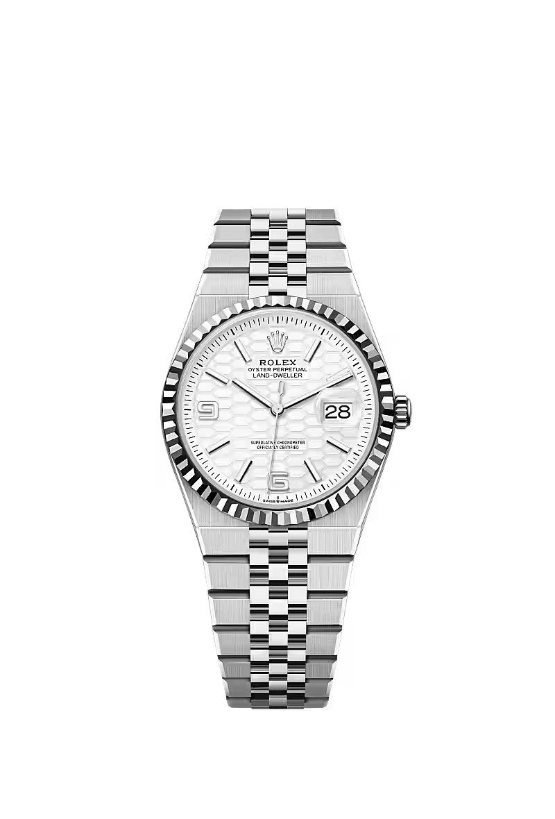 rolex-land-dweller-36-steel-white-rolesor-honeycomb-dial-ref-127234-7782313.jpg Rolex Land-Dweller 36 Steel White Rolesor Honeycomb Dial Ref. 127234 - Image 1