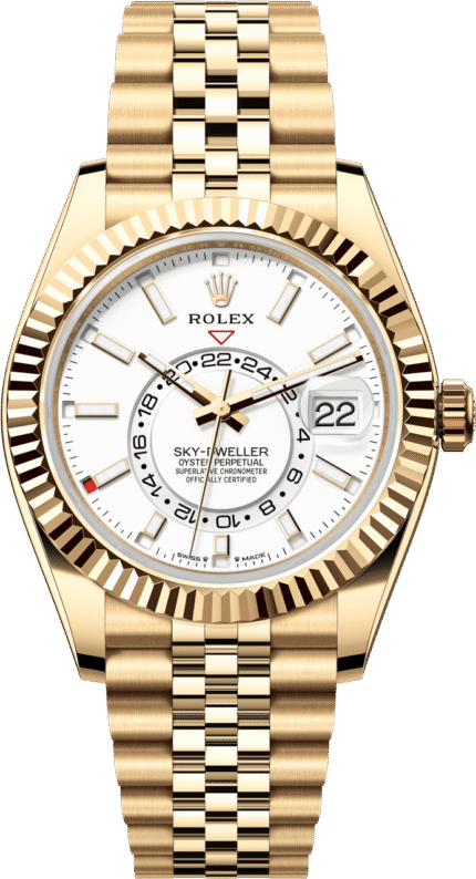 Rolex New Release Sky-Dweller Yellow Gold 42mm White Dial Fluted Bezel Jubilee Bracelet 336938