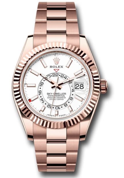 Rolex Sky-Dweller Everose Gold Fluted Bezel White Index Dial Oyster Bracelet 336935