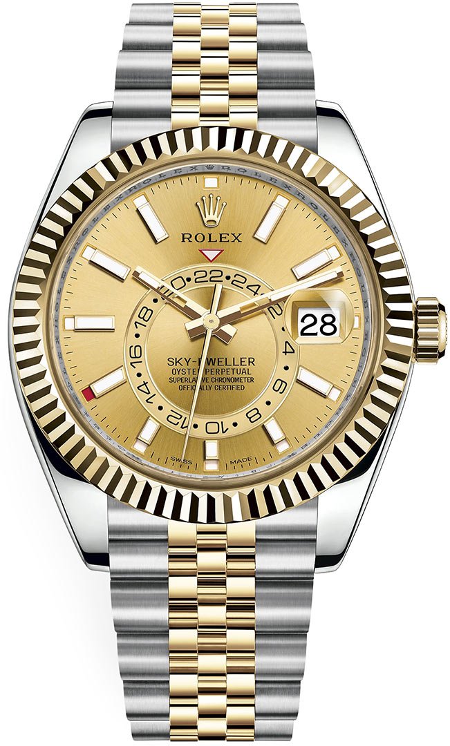 rolex-sky-dweller-two-tone-stainless-steel-yellow-gold-champagne-index-dial-jubilee-bracelet-ref-326933-227634.jpg Rolex Sky-Dweller Two-Tone Stainless Steel - Yellow Gold Champagne Index Dial -Jubilee Bracelet (Ref# 326933) - Image 1