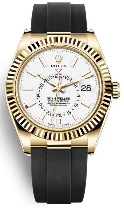 Rolex Yellow Gold Sky-Dweller Watch - White Index Dial - Oysterflex Bracelet (Ref# 326238)