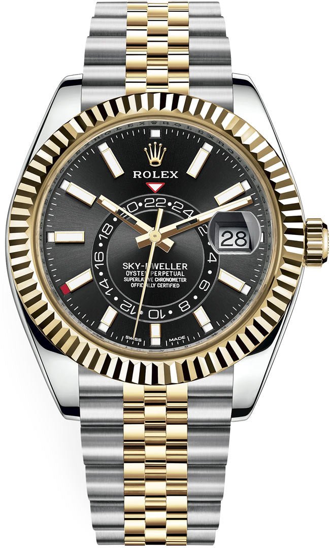 rolex-yellow-rolesor-sky-dweller-watch-black-index-dial-jubilee-bracelet-ref-326933-827955.jpg Rolex Yellow Rolesor Sky-Dweller Watch - Black Index Dial - Jubilee Bracelet (Ref # 326933) - Image 1