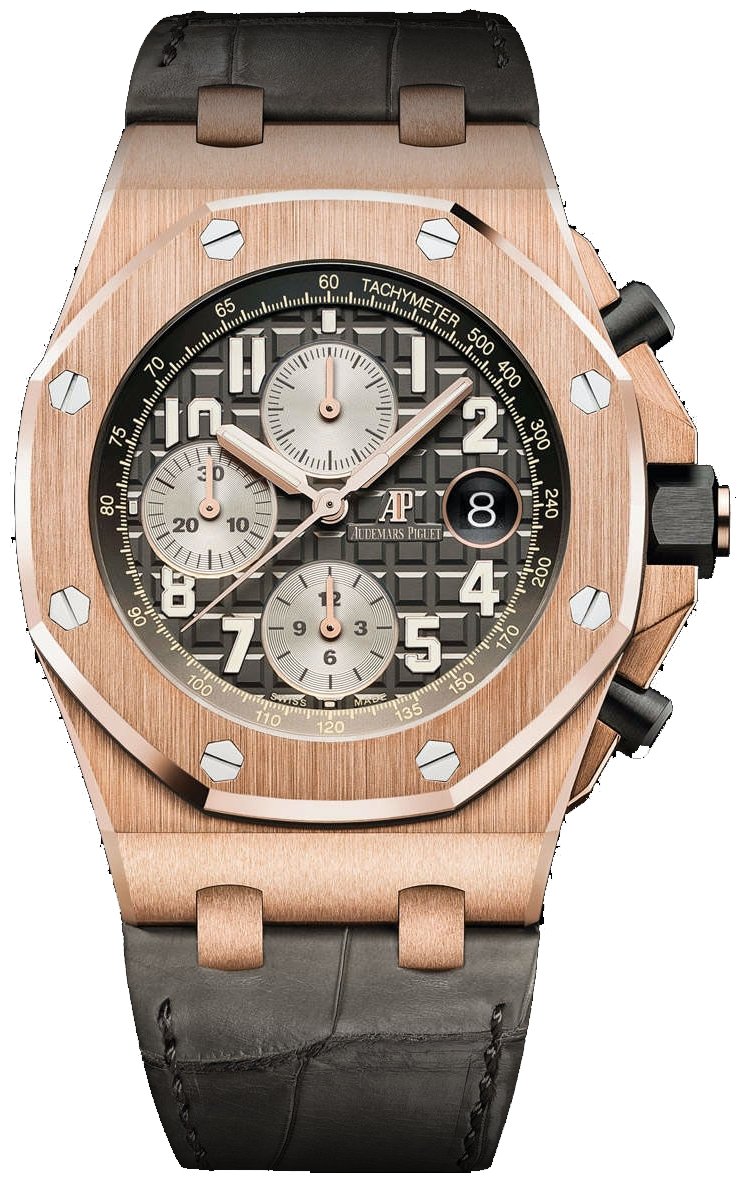 royal-oak-offshore-chronograph-rose-gold-crocodile-skin-bracelet-ref26470orooa125cr01-192015.jpg Royal Oak Offshore Chronograph/ Rose Gold Crocodile Skin Bracelet (Ref#26470OR.OO.A125CR.01) - Image 1